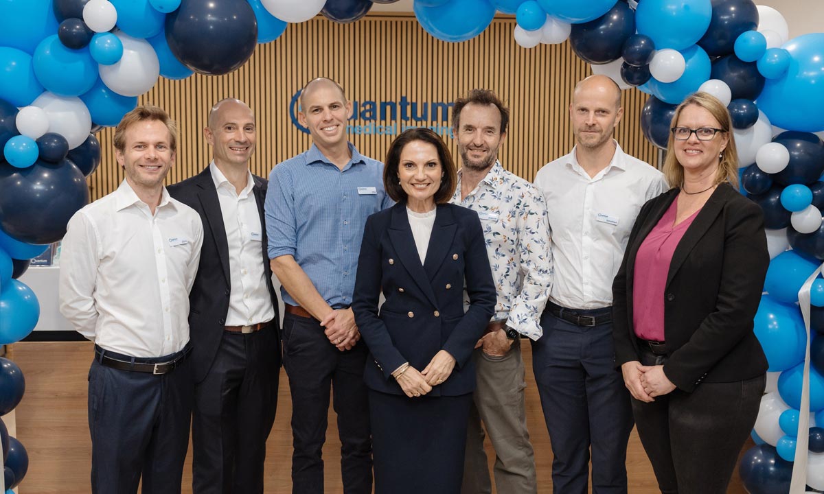 Quantum Medical Imaging Coolum team with Sunshine Coast Mayor Rosanna Natoli at official opening in front of clinic entrance