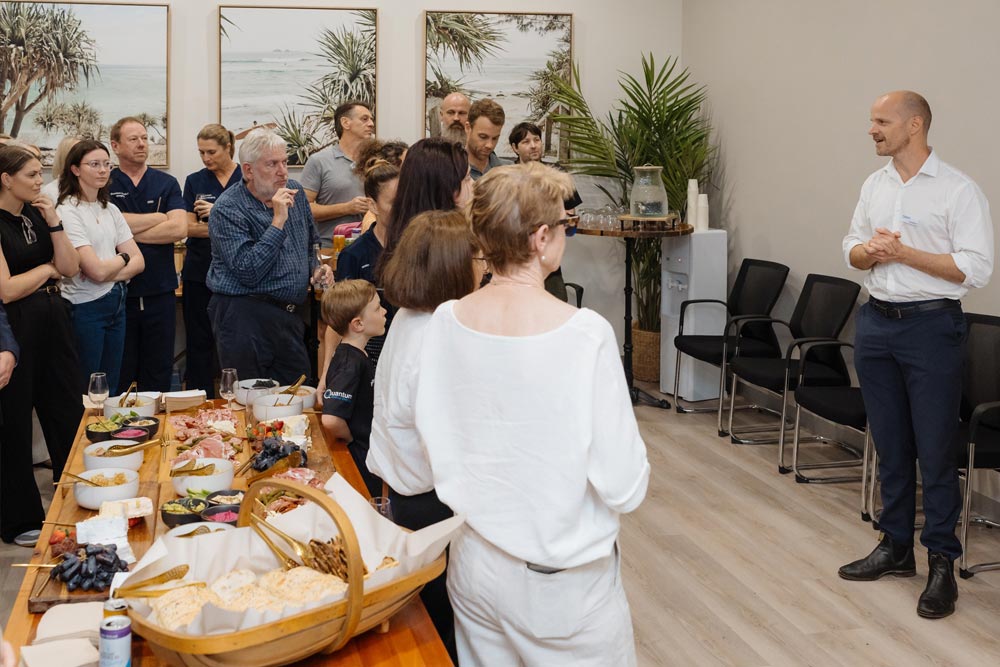 Guests socialising outside Quantum Medical Imaging Coolum at the opening celebration